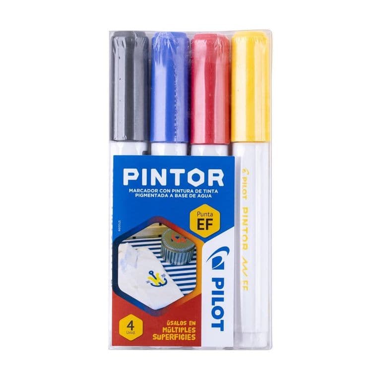 Pintor Set Negro, Rojo, Azul, Amarillo Punta Extra Fina 4 un.