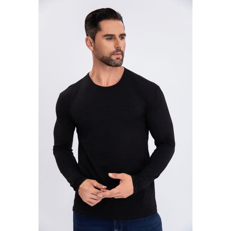 Polera Hombre Manga Larga Algodon Colores Diseno Casual 6271 Negro L