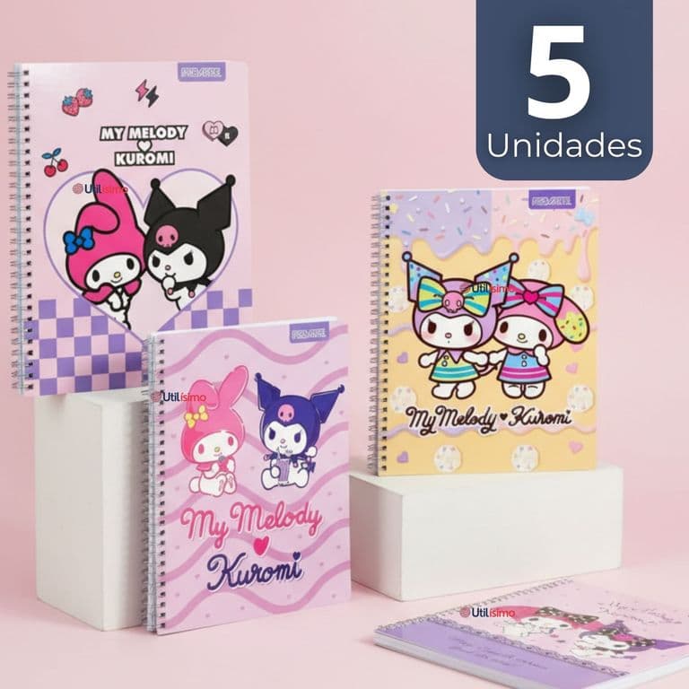 Pack 5 Cuadernos Universitario My Melody & Kuromi 7mm 100 Hojas Disenos Surtidos