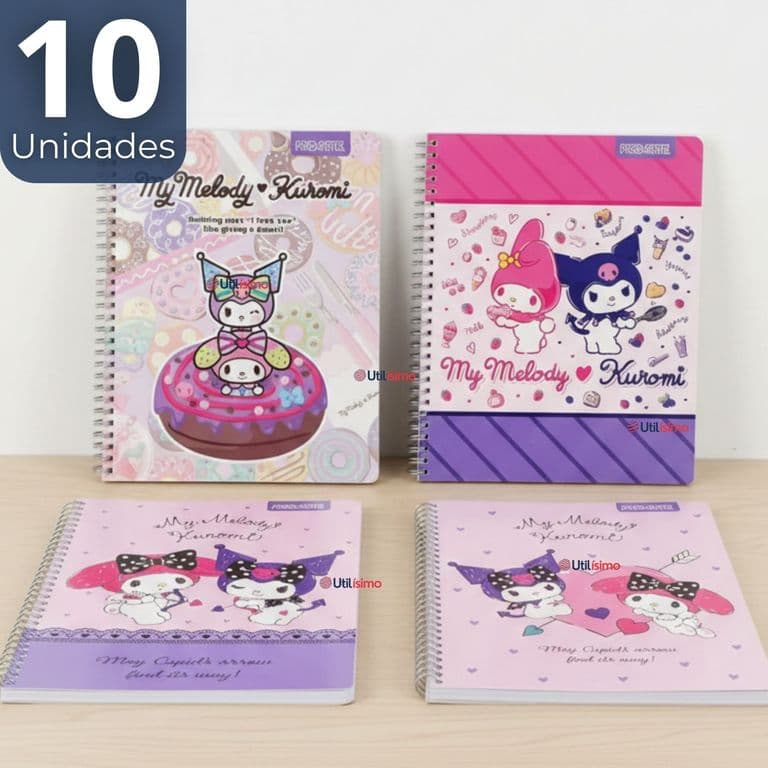 Pack 10 Cuadernos Universitario My Melody & Kuromi 7mm 100 Hojas Disenos Surtidos