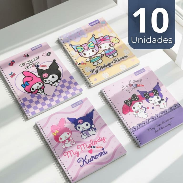 Pack 10 Cuadernos Universitario My Melody & Kuromi 7mm 100 Hojas Disenos Surtidos