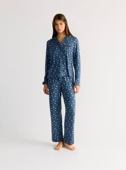 Set Pijama Camisero Lunas Dreamy Azul S