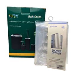 Juego Accesorios Set De Bano 6 Piezas Cepillo WC Blanco + Cortina De Obsequio