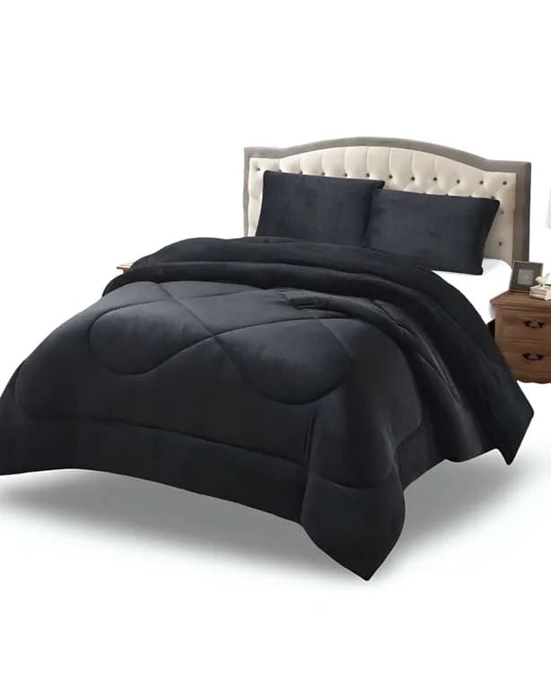 Cubrecama plush con chiporro Acolchado liso King Negro KING