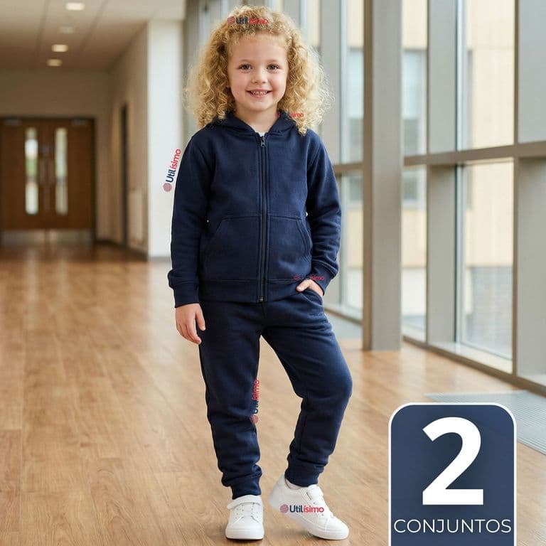 Pack 2 Conjuntos Escolares Buzo Pantalon Y Poleron 100% Algodon Nina Unisex Azul 3 a 16 anos Azul 4