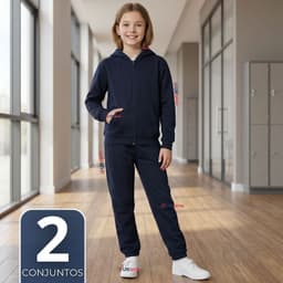 Pack 2 Conjuntos Escolares Buzo Pantalon Y Poleron 100% Algodon Nina Unisex Azul 3 a 16 anos Azul 4