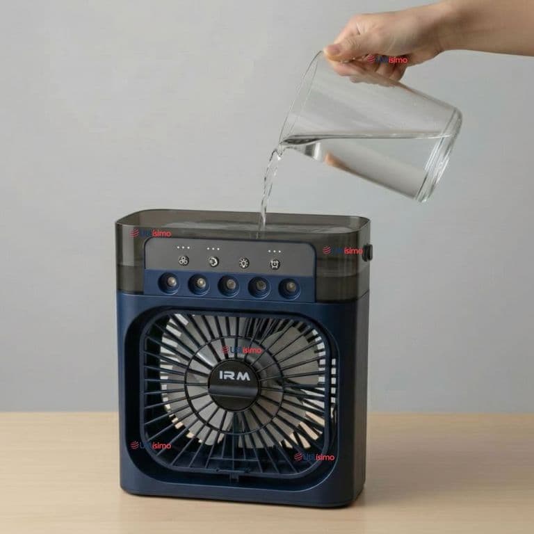 Climatizador Portatil Frio 4 en 1 Ventilador Humificador Enfriador Lampara LED USB Azul