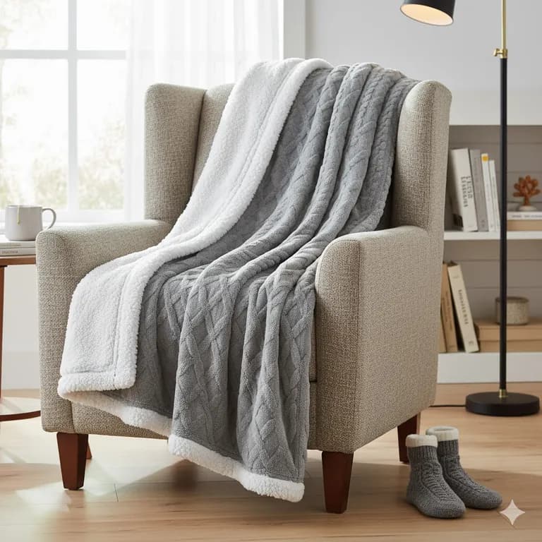 FRAZADA TRENZADAS UNICOLOR PLOMO CON CHIPORRO TAMANO 1.5 PLAZA 150CM X 180CM Gris