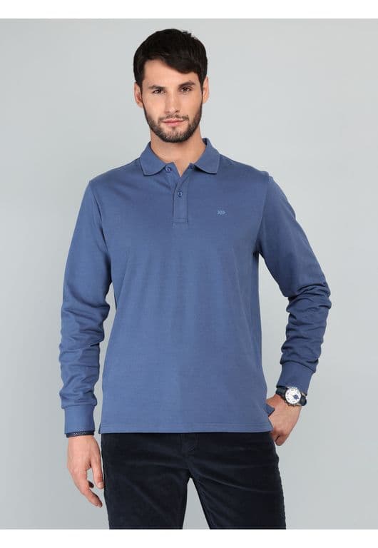 Polera Lisa Manga Larga Regular Fit Denim Azul S