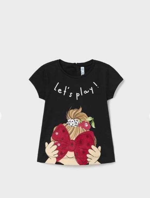 Polera manga corta estampada bebe nina Negro 12 MESES