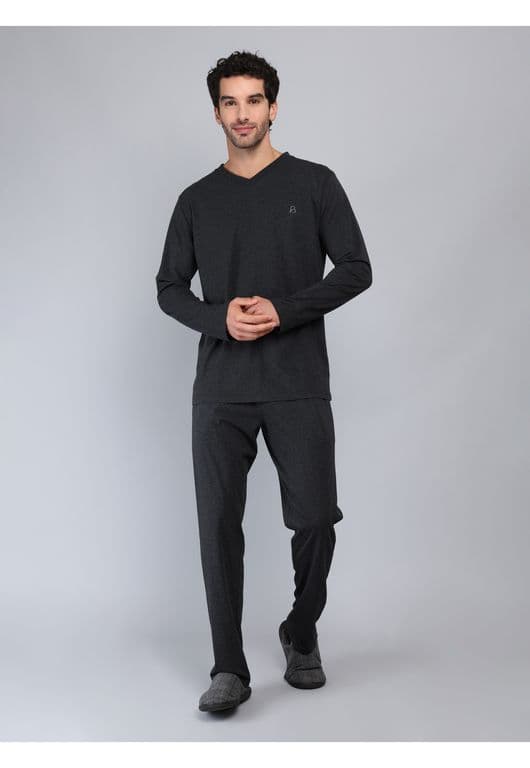 Pijama Largo Regular Fit Gris Oscuro Gris Oscuro S