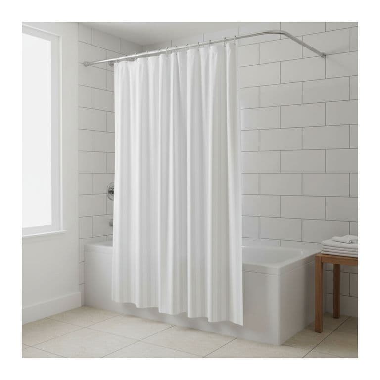Cortina de Ducha Blanca 100% Poliester con Tratamiento Impermeable - Incluye Ganchos