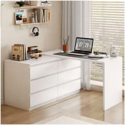 Escritorio Convertible En L+comoda 120x40x70+120x40x68cm Blanco