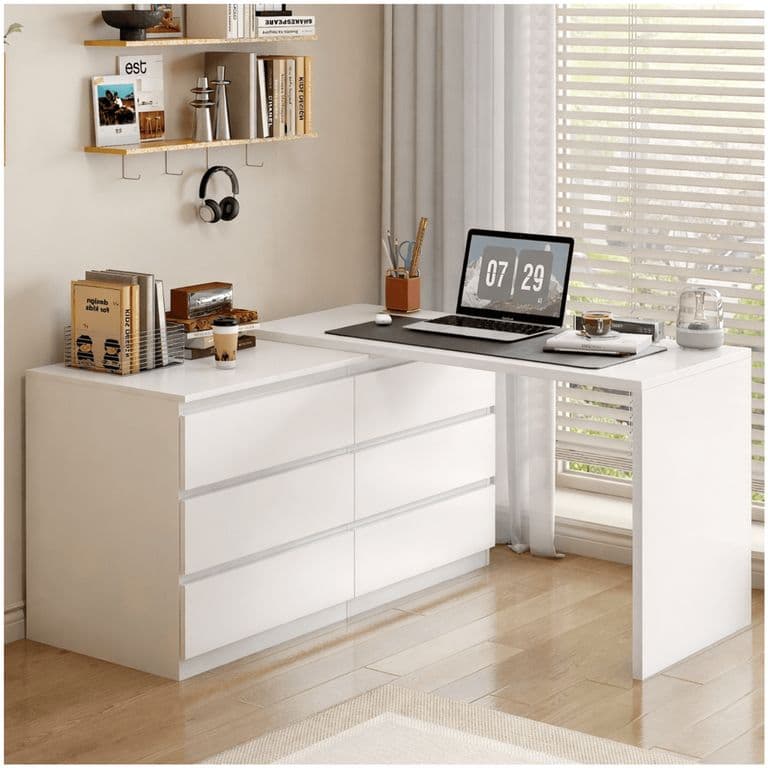 Escritorio Convertible En L+comoda 120x40x70+120x40x68cm Blanco