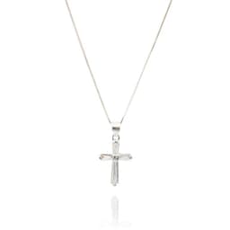 Collar Cruz Circon Blanco Borde Plata Fina 925 Plateado TALLA UNICA