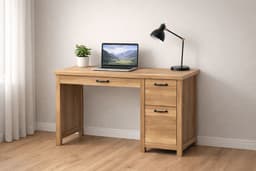 Escritorio Madera Natural 110 cm con Cajones y Almacenamiento
