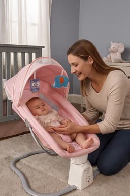 Cuna Bebe Mecedor Electrico 3 En 1 Musica Silla Mecedora - Rosa