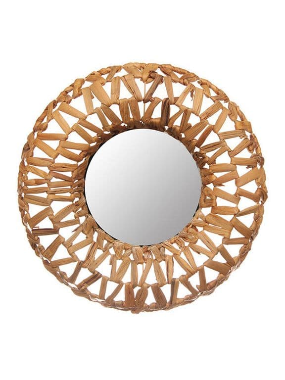 Espejo decorativo para colgar redondo 46-23 cm Mimbre Natural