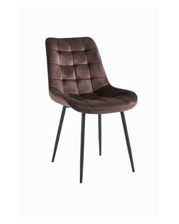 Silla Comedor Terciopelo Cuadros Base Negra Chocolate