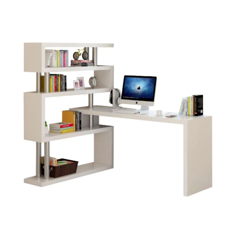 Escritorio esquinero 120x80x125cm con estantes Chic Home Blanco