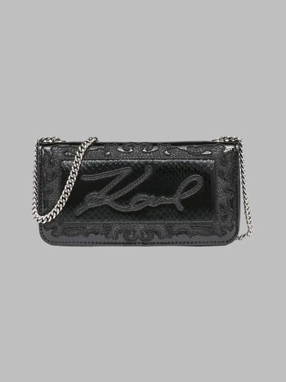 Cartera de hombro con logo bordado y cadena metalica Negro Negro TALLA UNICA