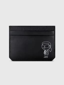 Tarjetero plano de cuero con diseno Karl Negro Negro TALLA UNICA