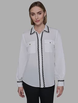 Camisa de manga larga con detalles texturizados Negro Blanco M