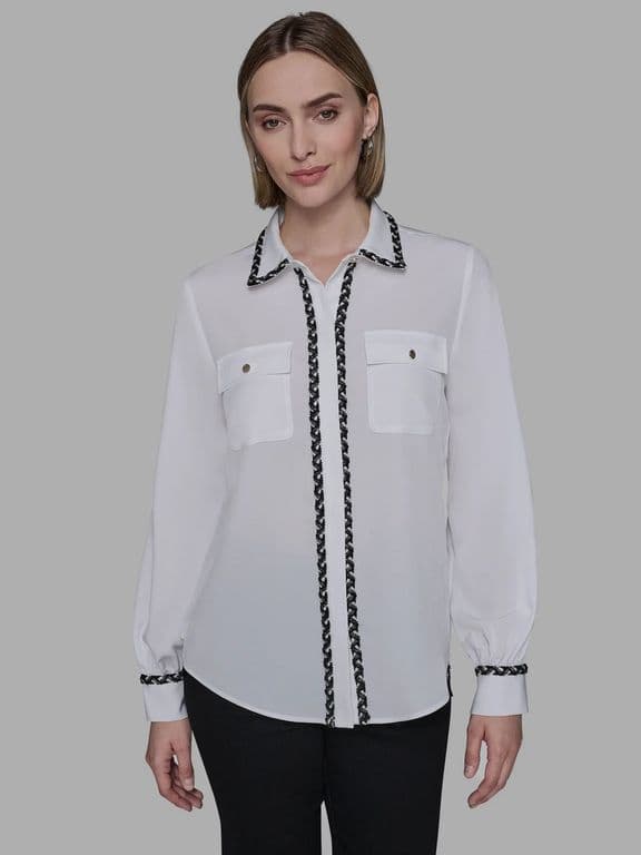 Camisa de manga larga con detalles texturizados Negro Blanco M