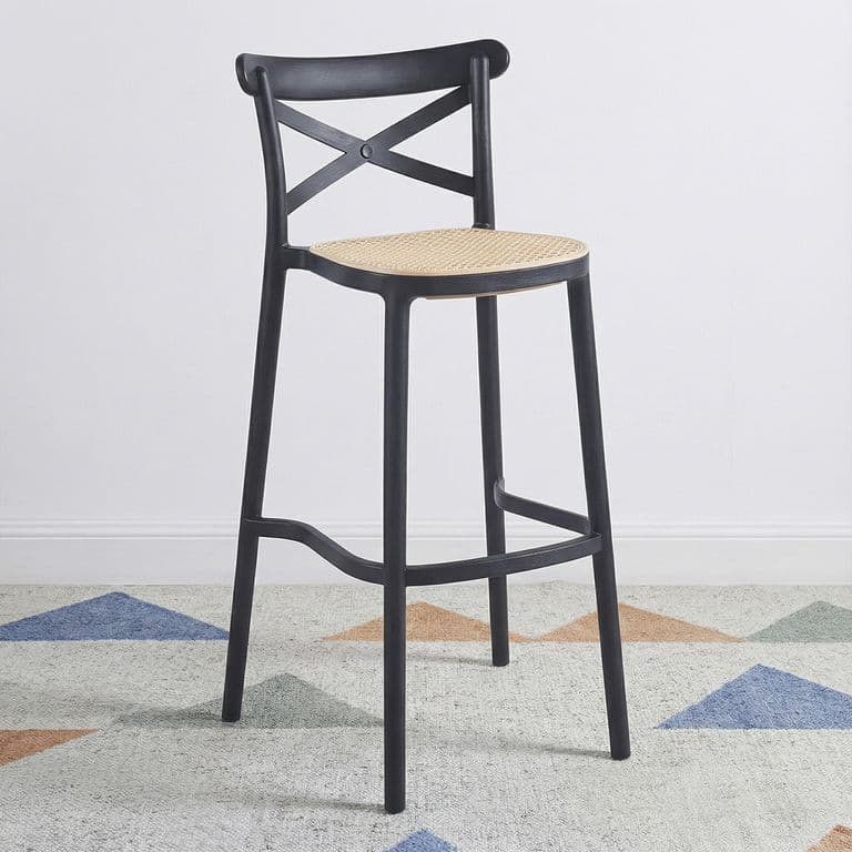 Taburete Piso Bar O Terraza Apilable 76cm Crossback Danubio Negro Negro