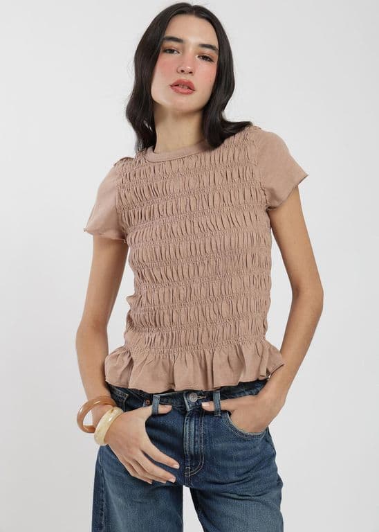 Polera Mujer Clasica Algodon Panal Cafe M