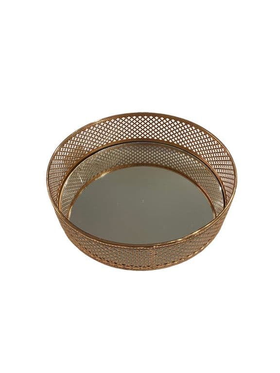 Bandeja metalica redonda espejada 40x40x5.3 cm. Dorado Dorado Dorado