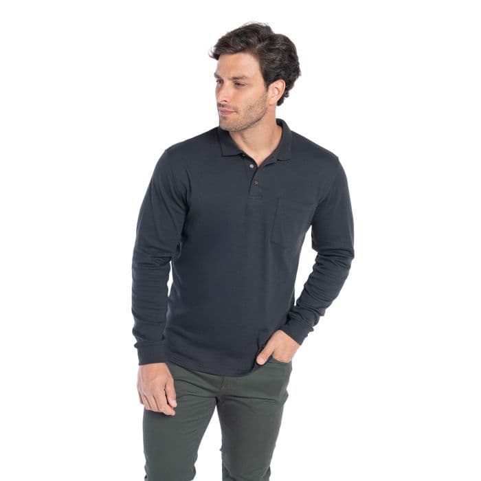 Polera Manga Larga Jersey Cuello Polo Gris M