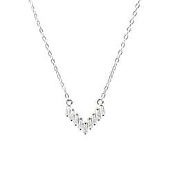 Collar Plata 925 Dis V Brillitos Plateado TALLA UNICA