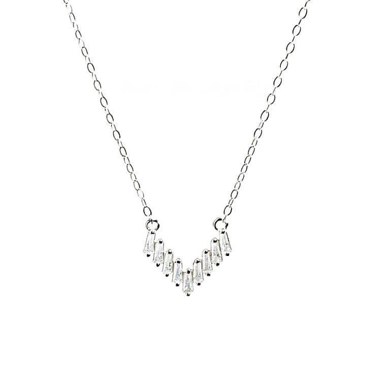 Collar Plata 925 Dis V Brillitos Plateado TALLA UNICA