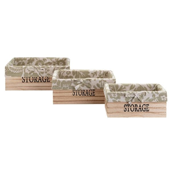 Canasto set de 3 cont. en madera con tela beige