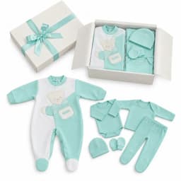 Ajuar de Bebe con Enterito Algodon Premium 0 a 3 Meses - Set de Regalo Nacimiento y Baby Shower. Verde Agua 0-3 MESES