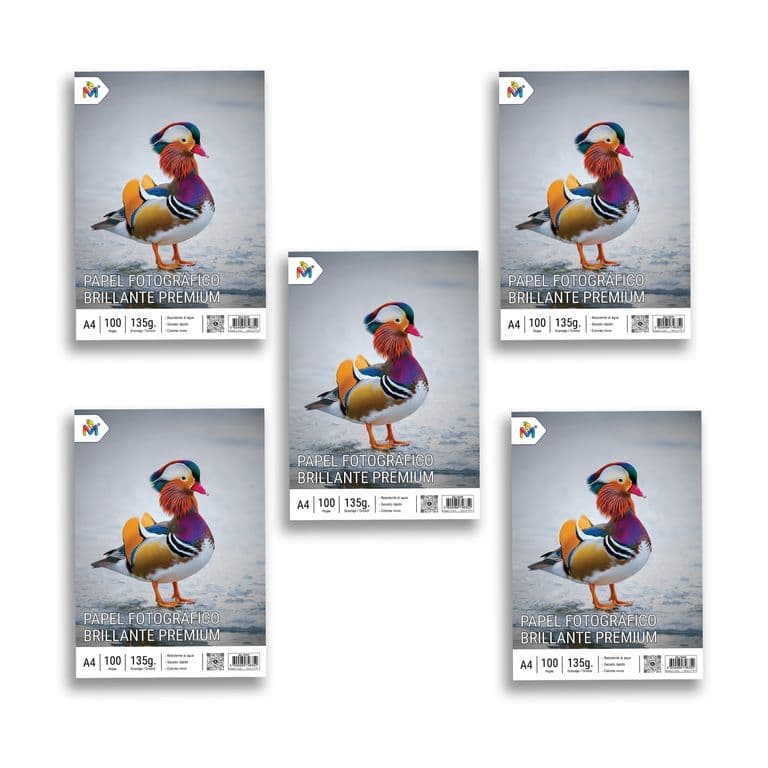 5x Papel Fotografico A4 135gr Inkjet Premium 100 Hojas c/u Inkjet