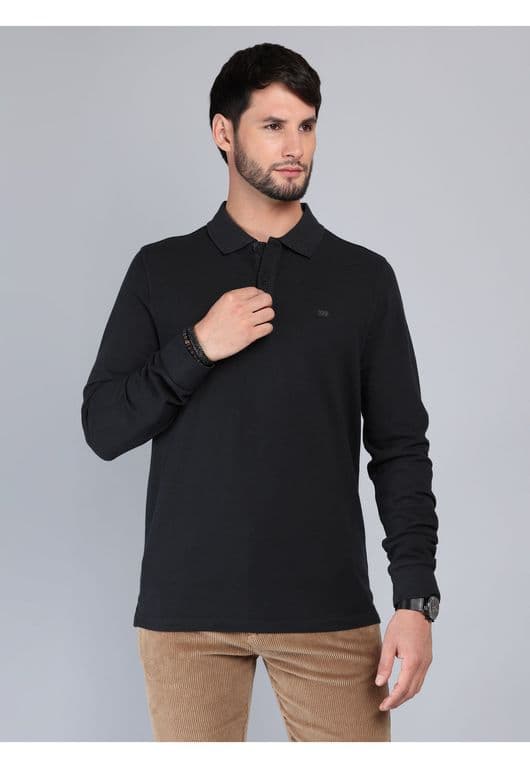 Polera Pique Stone Wash Regular Fit Negro Negro S