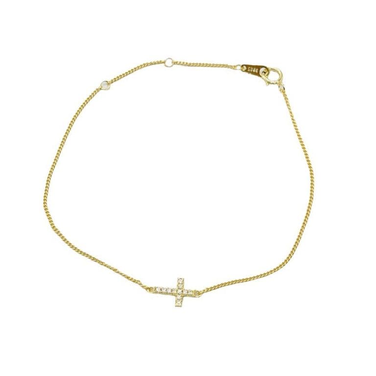 Pulsera Plata 925 Cruz Brillitos Dorado TALLA UNICA
