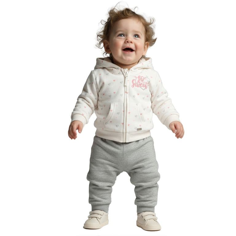 Conjunto Poleron y Pantalon Buzo Franela Bebe Nina Blanco 18 MESES