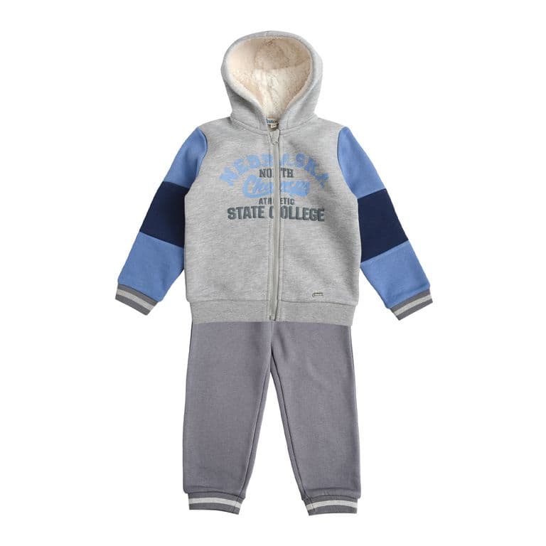 Conjunto Poleron y Pantalon Buzo Franela Bebe Nino Gris Claro 12 MESES