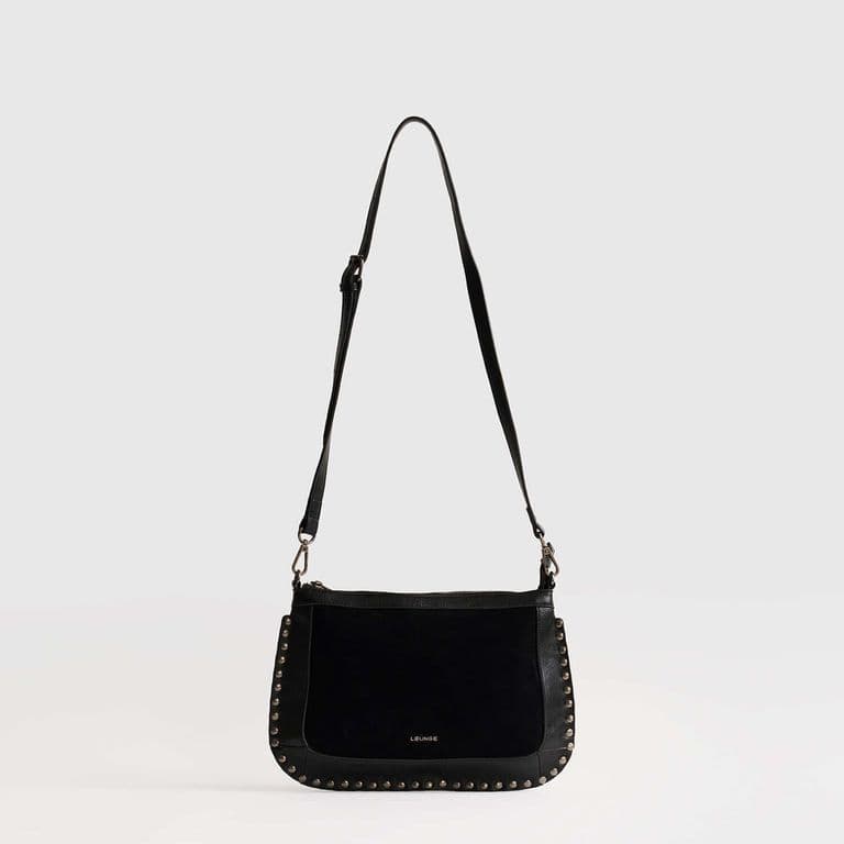 Cartera De Hombro Tachas Fake Suede Negro TALLA UNICA