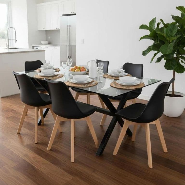 Comedor Mesa Xinia Negro 160x90 cm + 6 Sillas Tulip Negro Negro