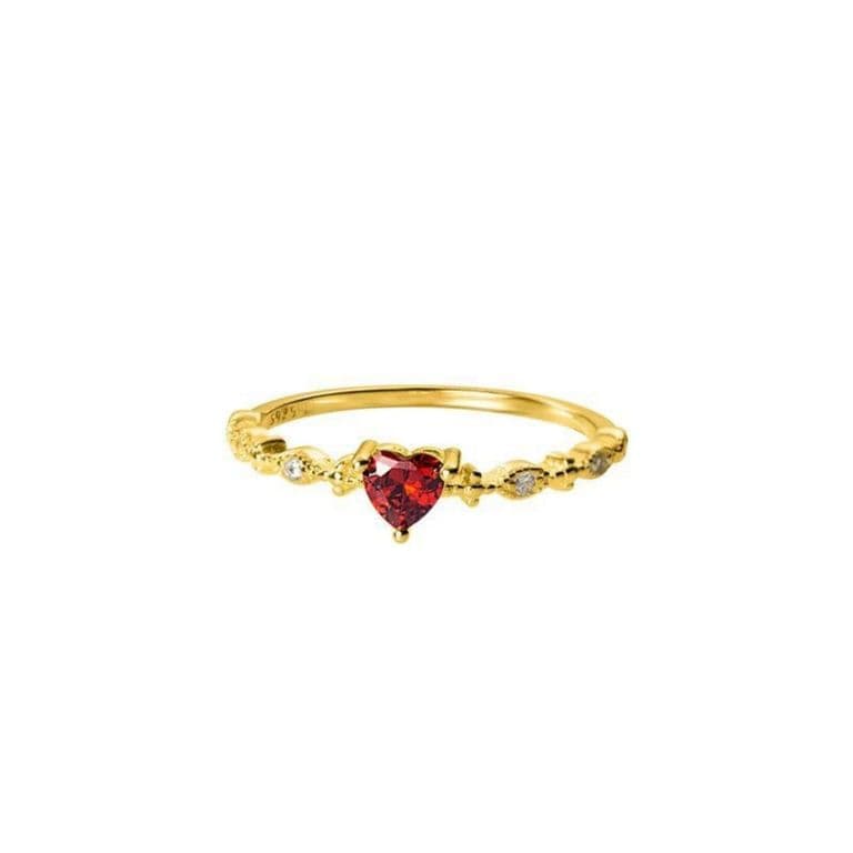 Anillo Plata 925 Bano Oro Corazon Granate Dorado 11