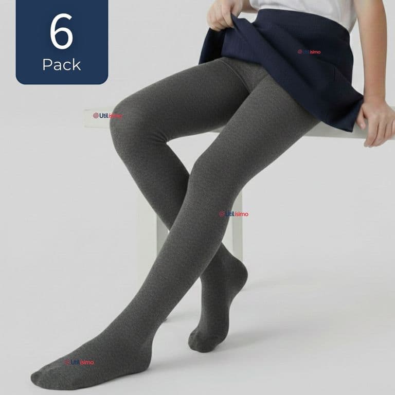 Pack 6 Ballerinas Elasticadas Escolares Nina Algodon Gris Gris 4-6