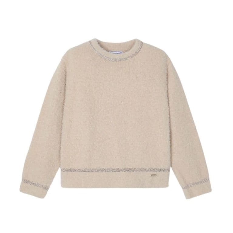 Chaleco cuello redondo, manga larga, suave tejido exterior de pelo. Beige 4 ANOS