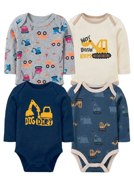 Bodys manga larga 100% algodon pack de 4 unidades maquina Multicolor 0-3 MESES