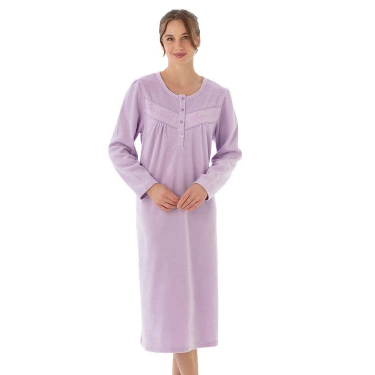COD 717 CAMISA DORMIR POLAR BORDADOS Lila S