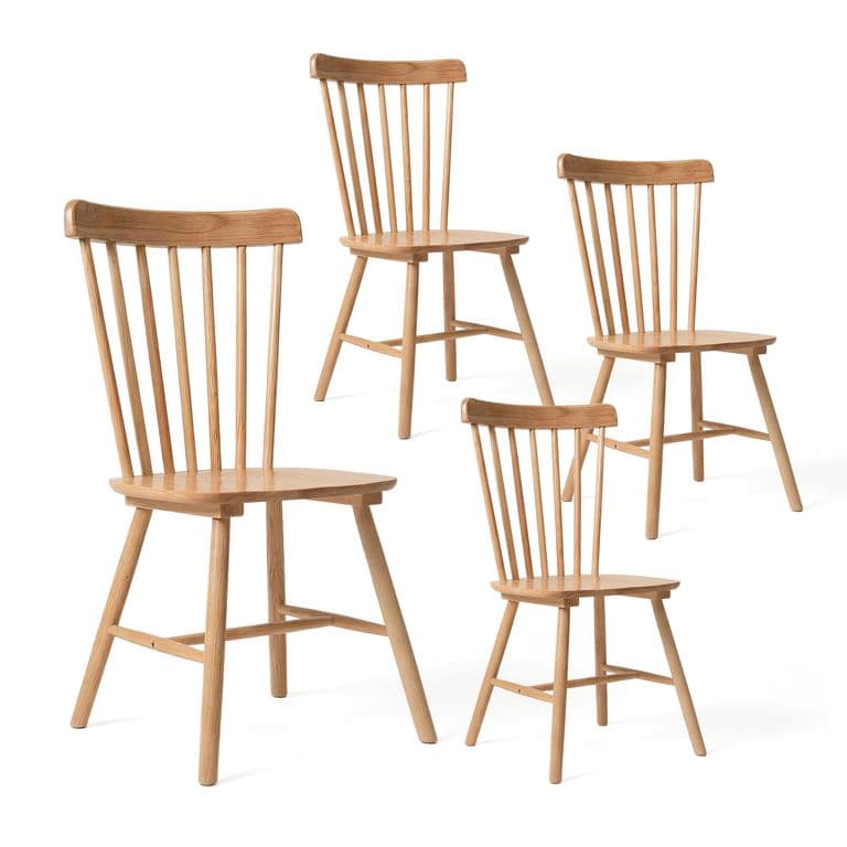 Pack 4 Sillas Comedor Madera Maciza Windsor Estilo Nordico Natural