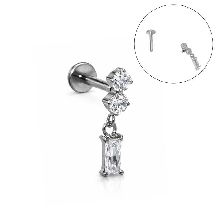 Piercing Ivis labret colgante zirconia 16G Titanio F136 plateados Plateado TALLA UNICA
